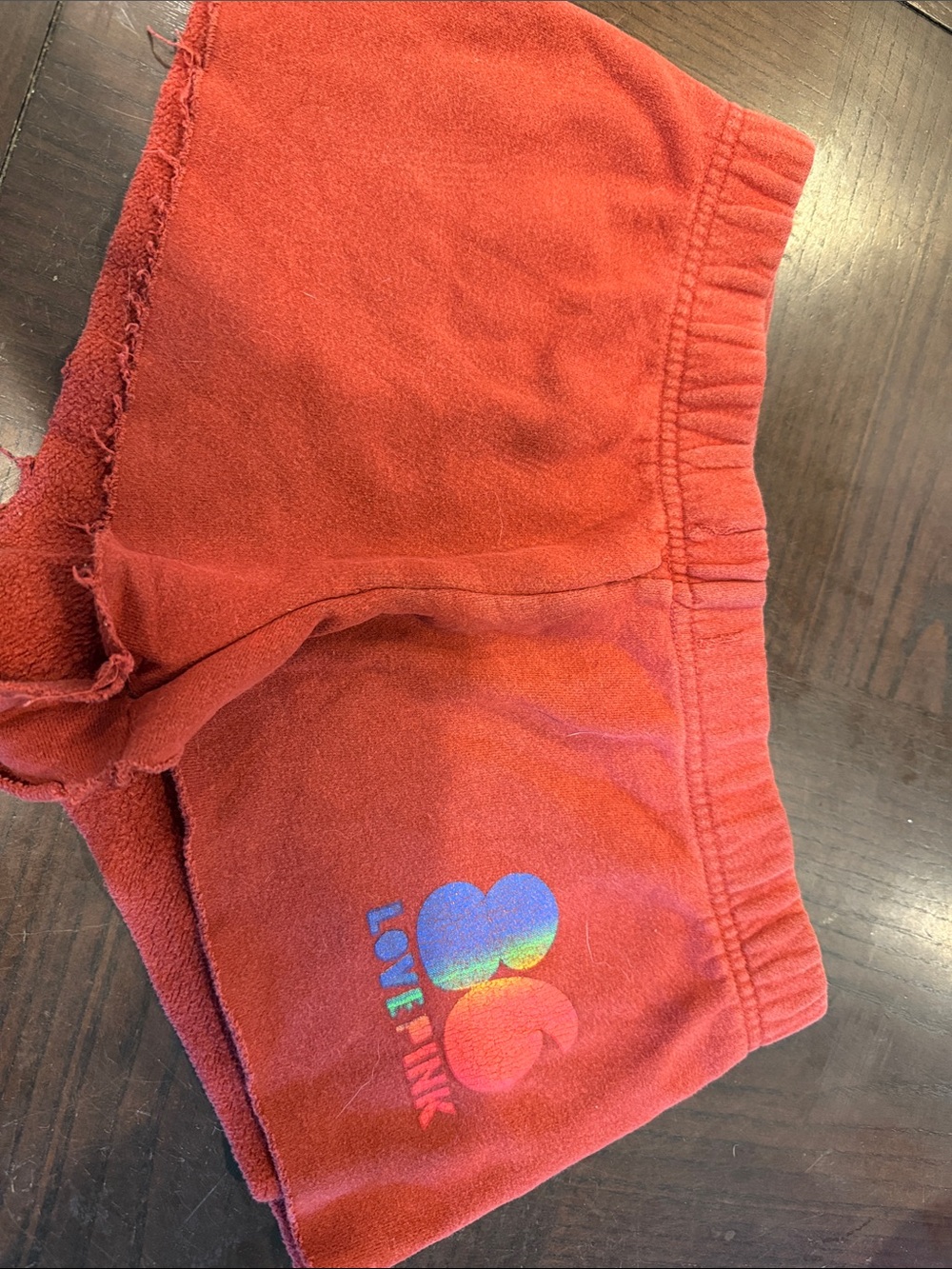 PINK Victoria's Secret Coral Red Terry Shorts with Rainbow Heart Logo